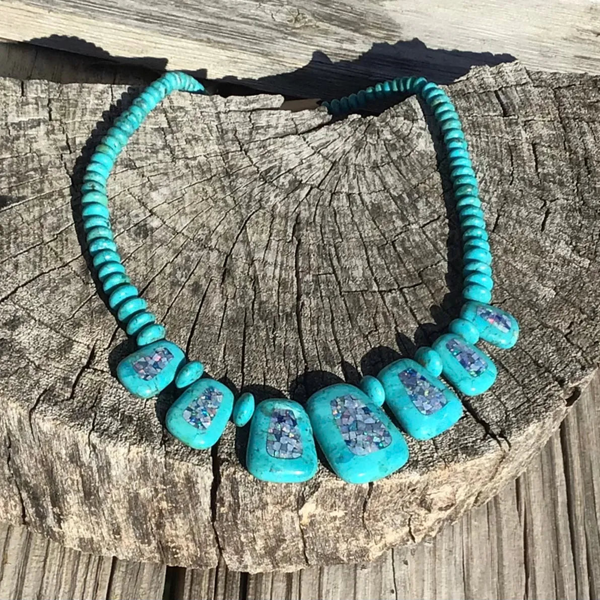 925 Crushed Opal Turquoise Beaded Necklace 64.6g – Funky