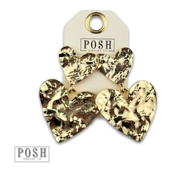 Double heart charm earring: And matching Gold Necklace