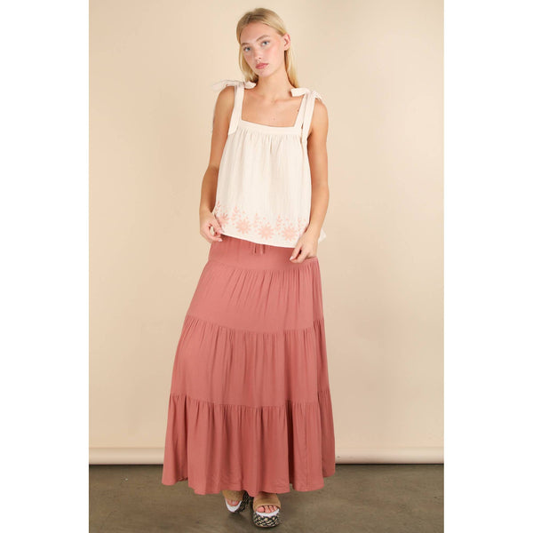 Tiered Layers Woven Midi Skirt