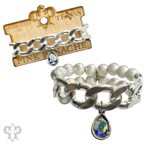 Fluted bead and chain link bracelet set