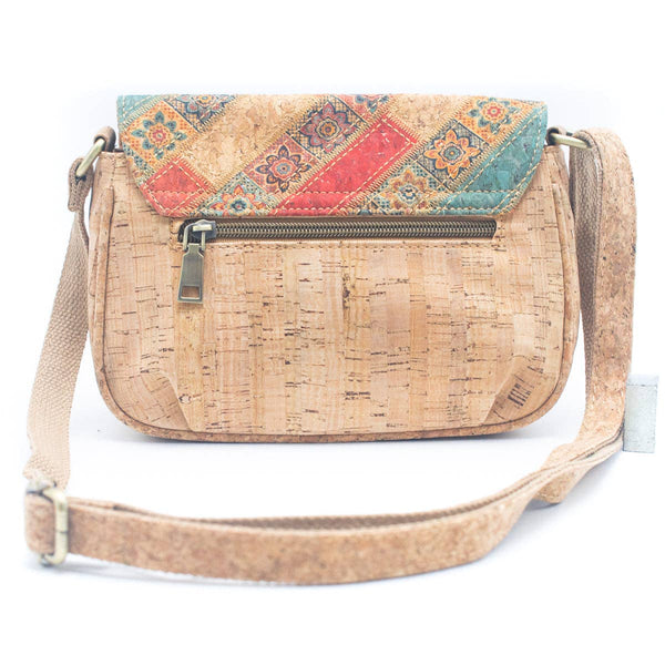 Natural Cork Women's Crossbody Bag with Artful Patchwork, Green, Cork from Portugal