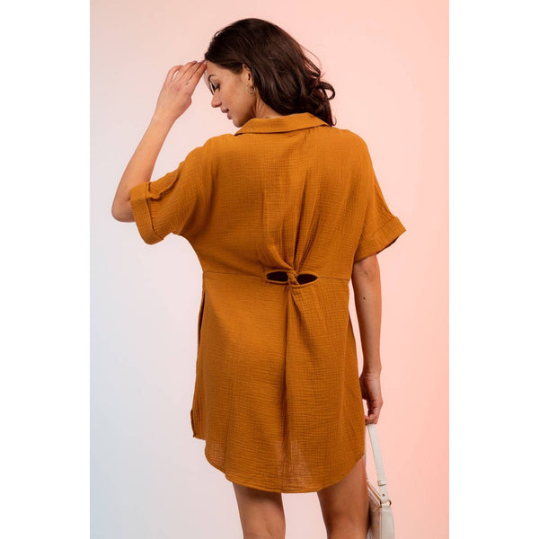 Half Sleeve Cutout Back Shirt Dress