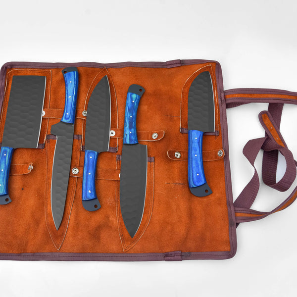 5-Piece  Knife Set / With Leather carry Bag Blue