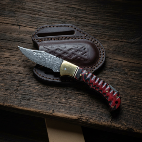 Crimson Ridge Damascus Folding Knife