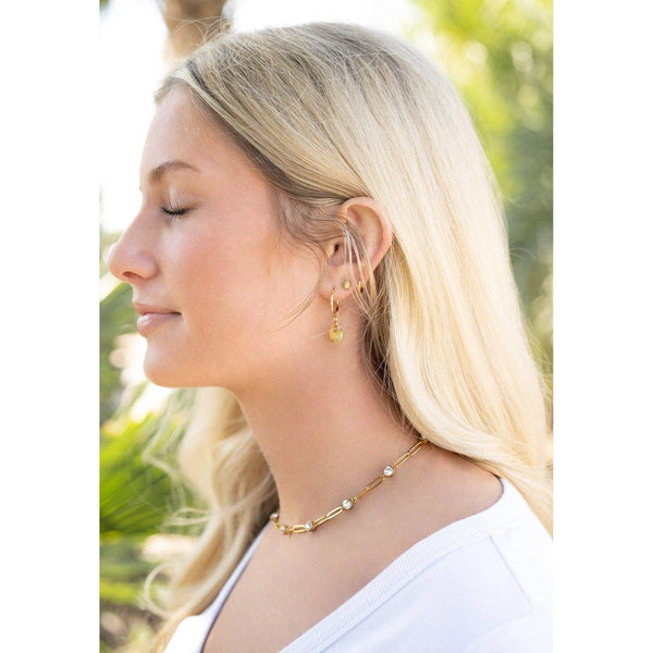 18K Gold PVD Steel Station Stone Paperclip Chain Necklace