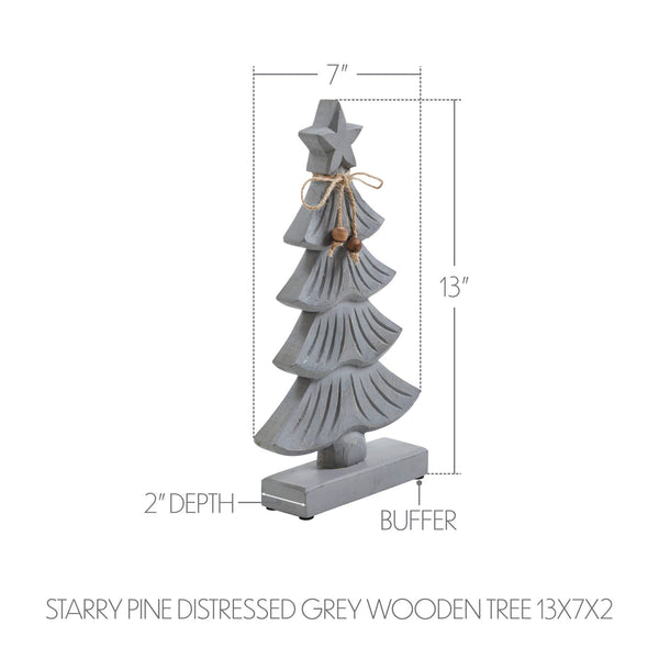 Starry Pine Distressed Grey Wooden Tree 13x7x2
