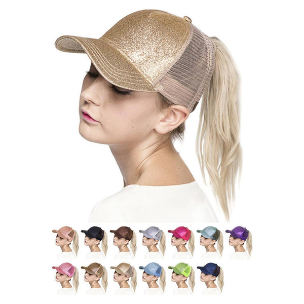 C.C Glitter Ponytail Mesh Back Baseball Cap