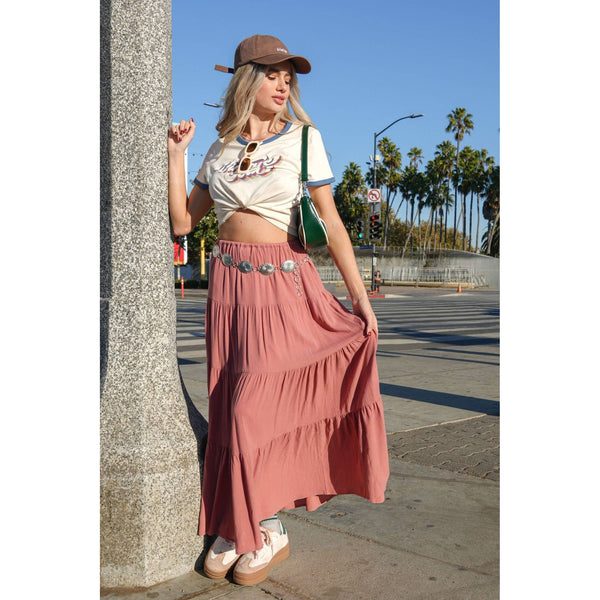 Tiered Layers Woven Midi Skirt