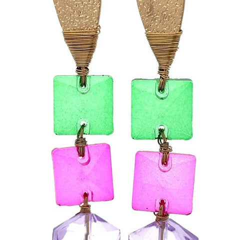 Earrings, Pink & Green