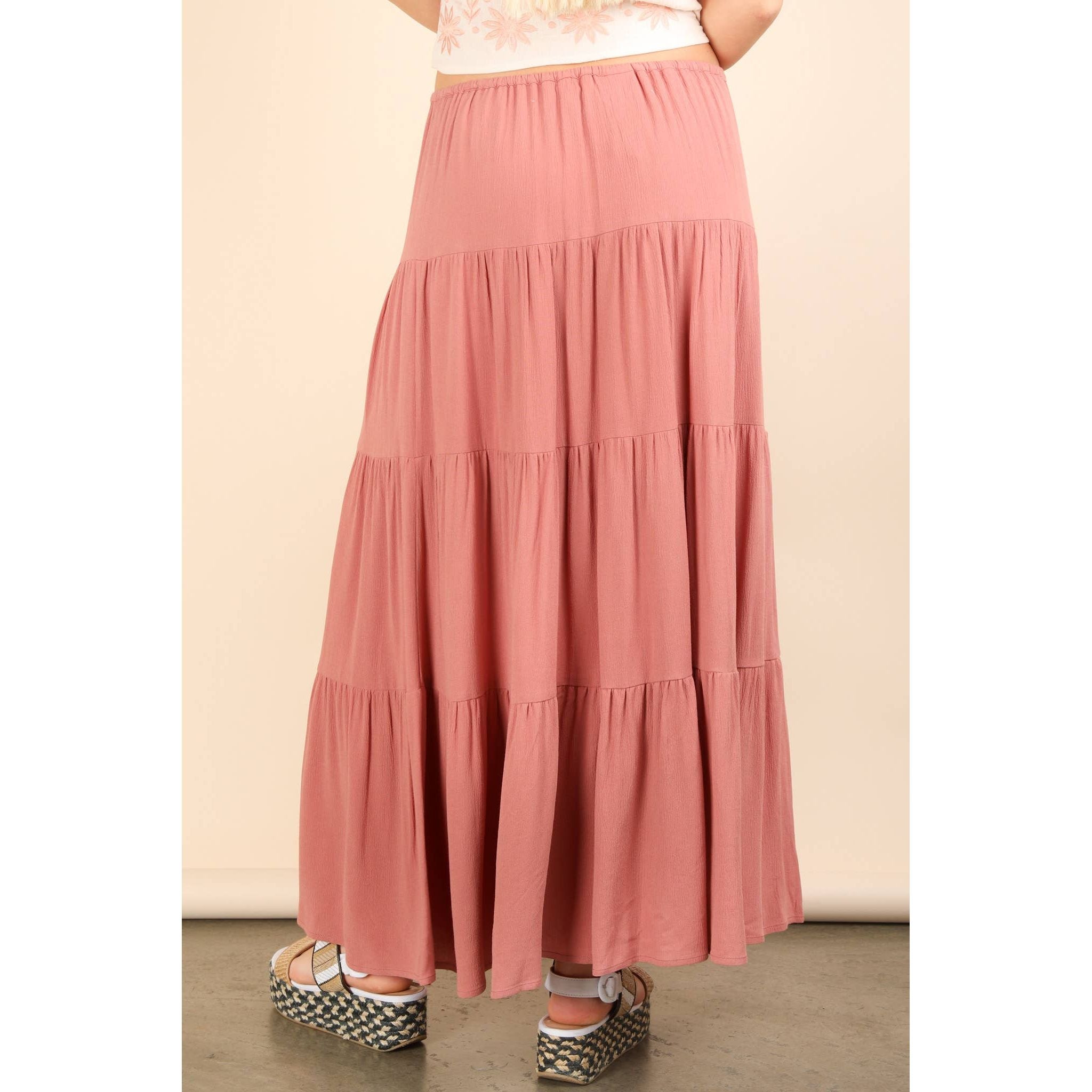 Tiered Layers Woven Midi Skirt