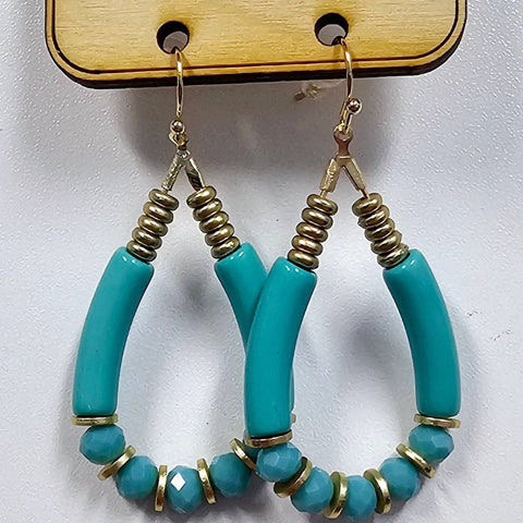 Turquoise tube bead earring,Blue