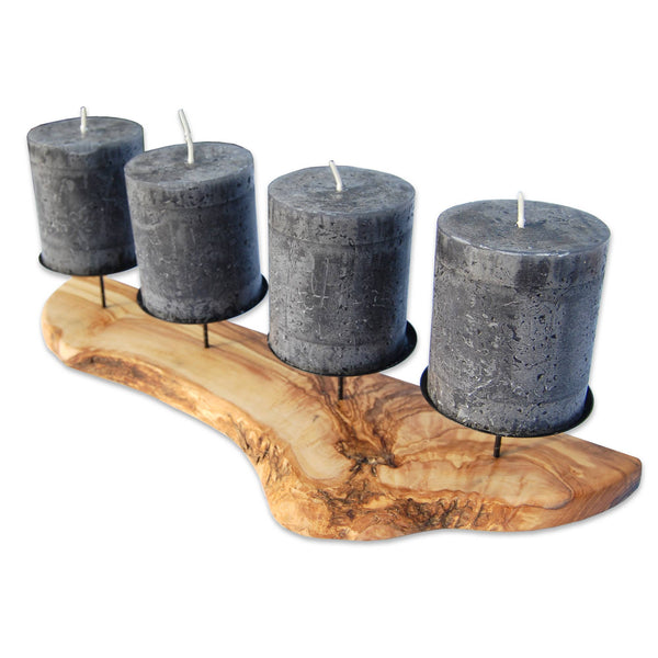 4 Advent rustic candle holders made of olive wood, shipped from Germany