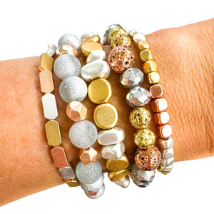 Mixed Metals Gold Silver & Rose Gold Bracelet Stack