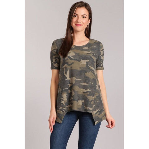 Camo Top with uneven hem