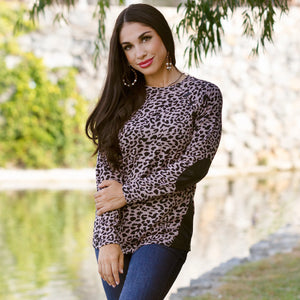 Leopard Top with Elbow Patches, Pink