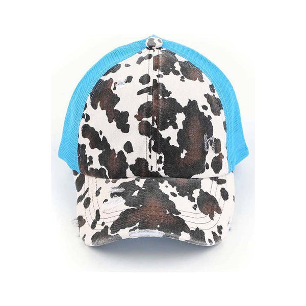 C.C Cow Print Mesh Criss Cross Ponytail Baseball Cap
