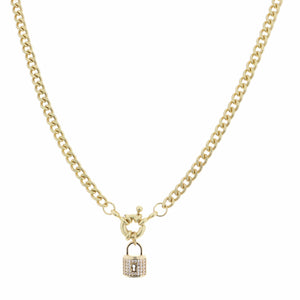 Clear Crystal and Gold Lock with Keyhole Necklace