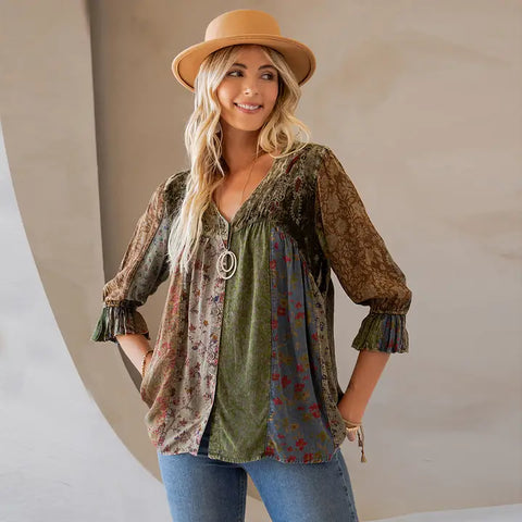 Vintage Bohemian : Patchwork Velvet Top