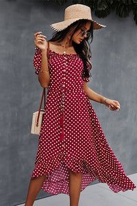 Button Front Polka Dot Dress, Red