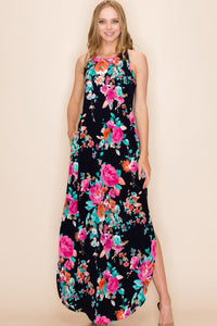 Floral Summer Sleeveless Maxi Dress with Slit