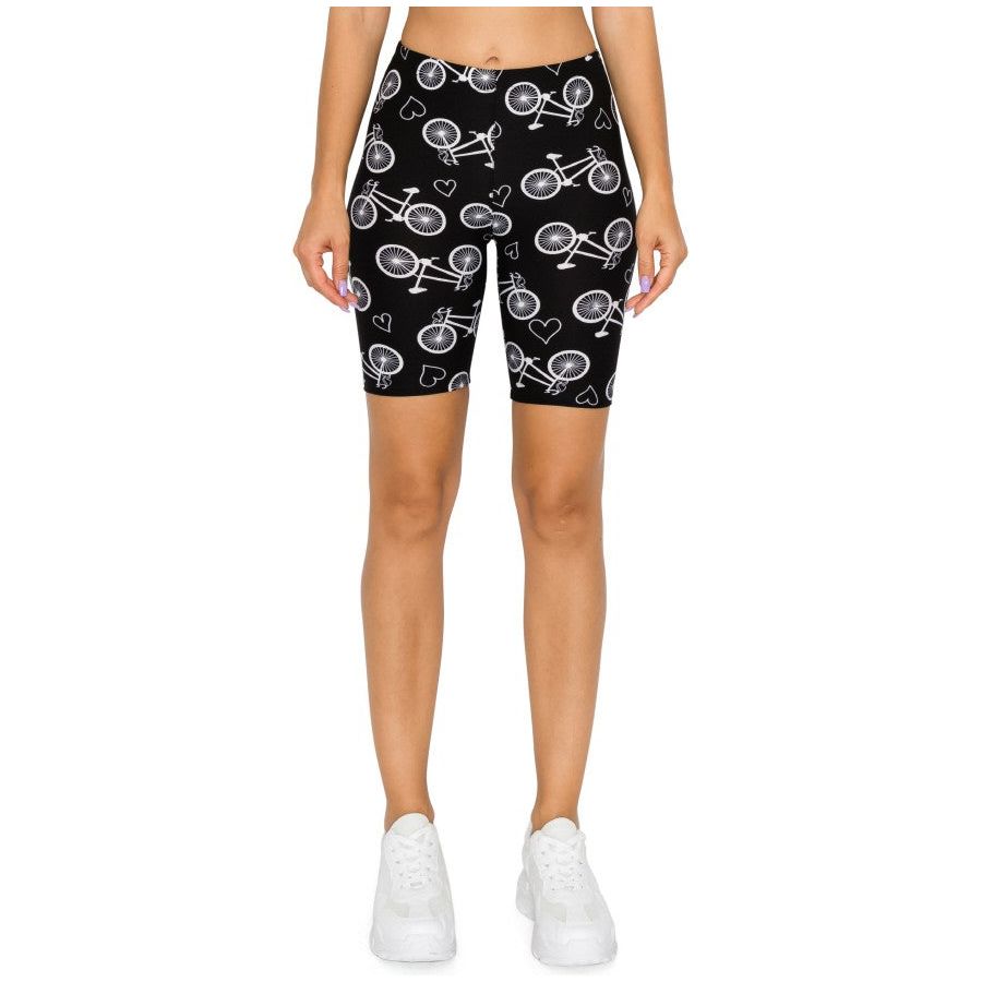 Printed, High Waisted, Biker Shorts, Elastic Waistband, Bike Pattern