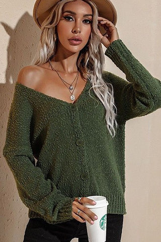 Button Front Sweater, Green