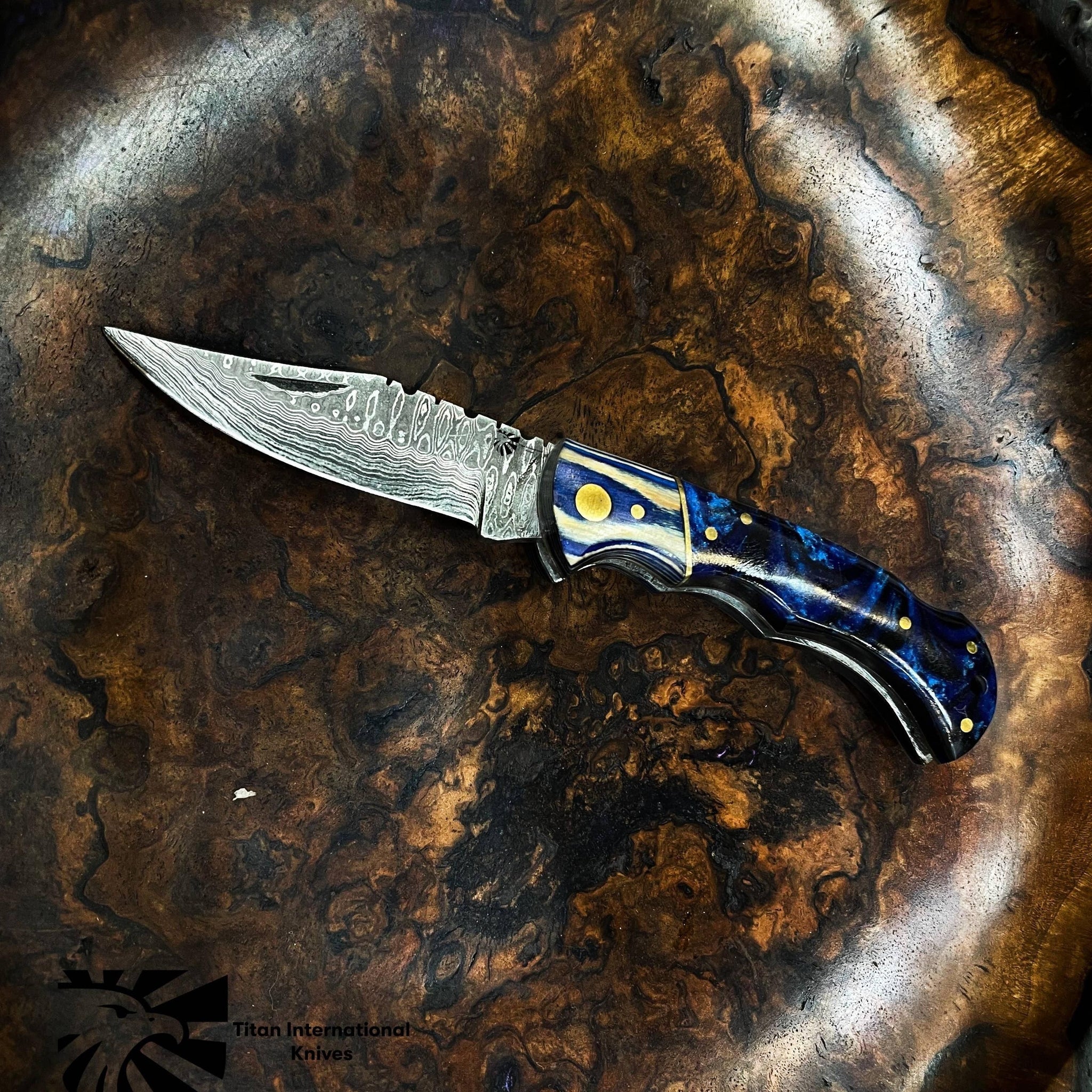 Celestial Damascus Pocket Knife