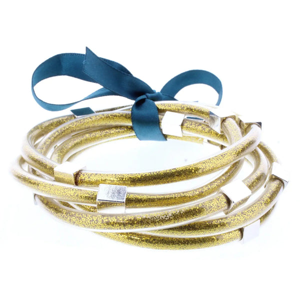 Glitter with Gold Station Filled Bangles Bracelet Set