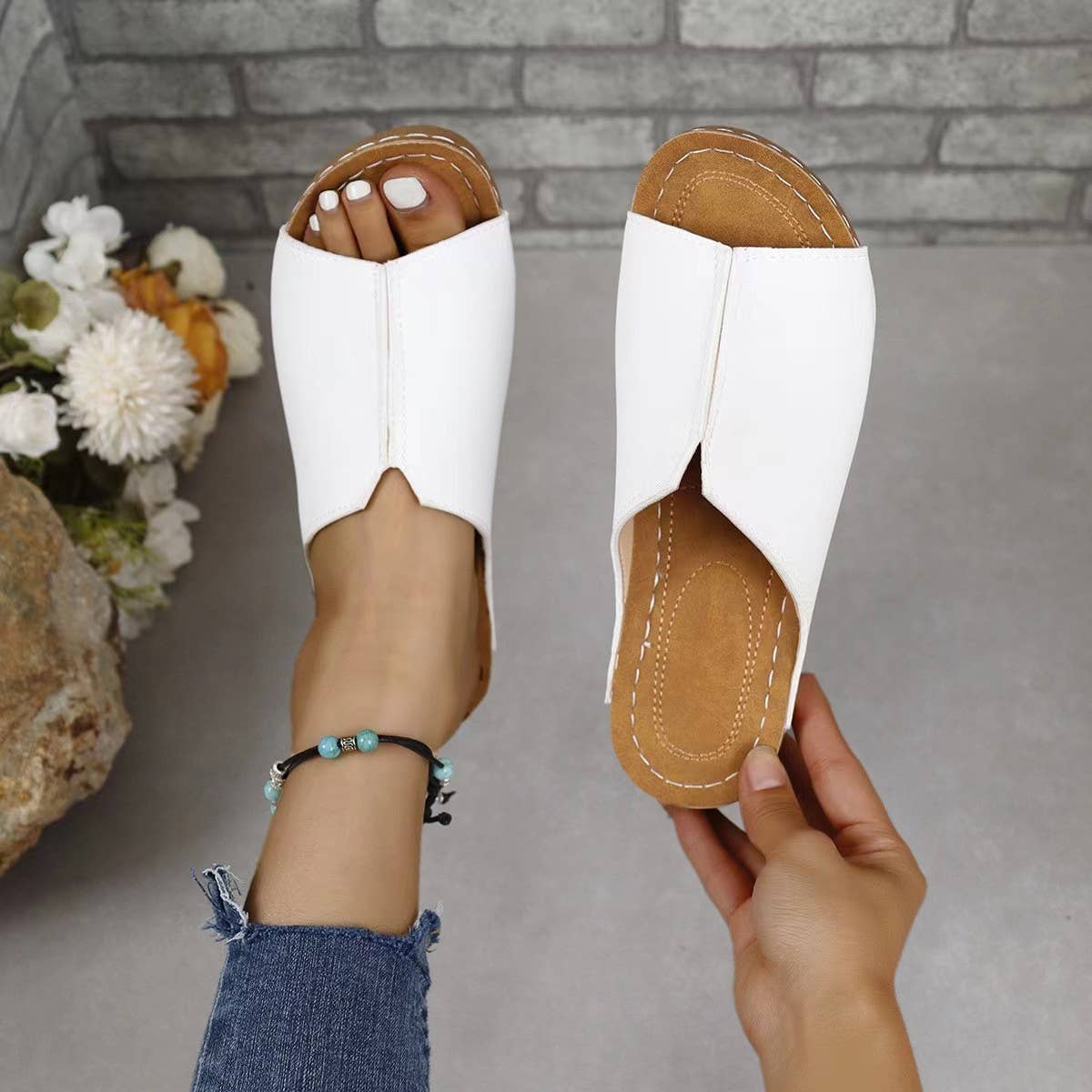 Trendy Simple Wedge Sandals :White