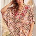 Poncho Top with V Neckline, Poncho Sleeves, Bold and Vibrant embroidery, Woven