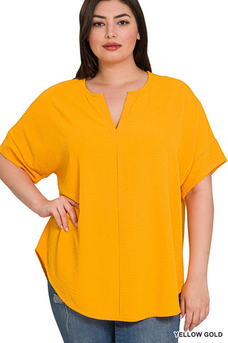 Woven Airflow Split Neck Short Sleeve Top