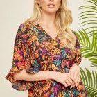 Floral Print Blouse with V Neckline and Flowy Bodice