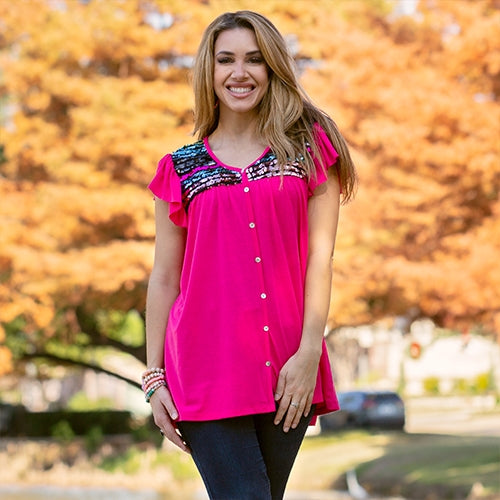 Multi Sequin Top with Butterfly Sleeves