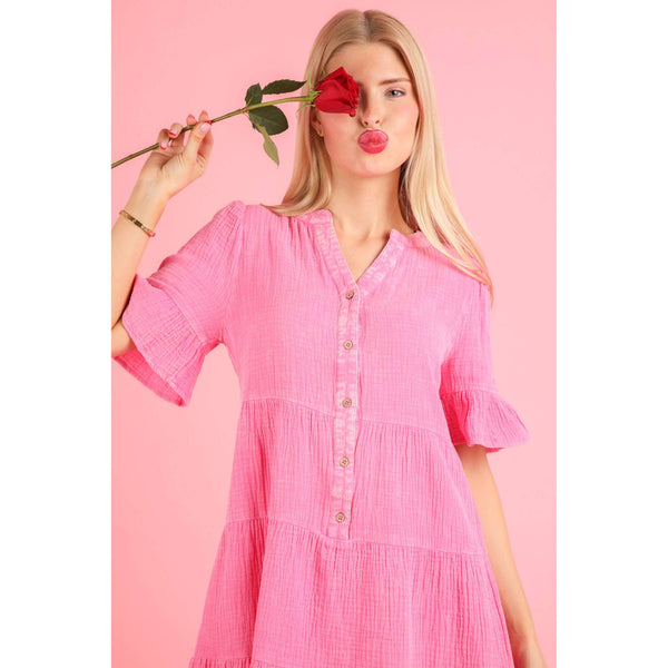 Mineral Washed Baby Bell Sleeve Woven Mini Dress