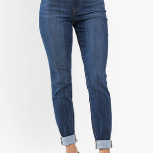 High Waist, Pull On, Double Cuff, Slim Fit Jeans, Judy Blue