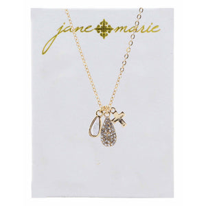 Howlite & Rhinestone Teardrops, and Cross Necklace