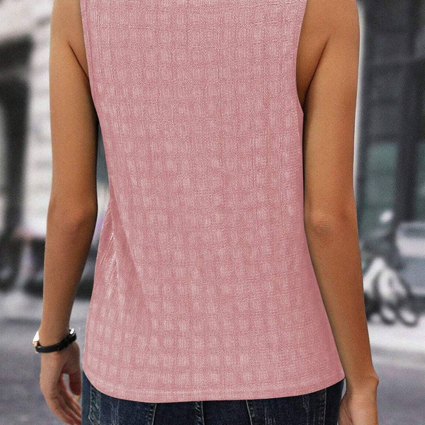 Checker Split Neck Tank Top: Pink