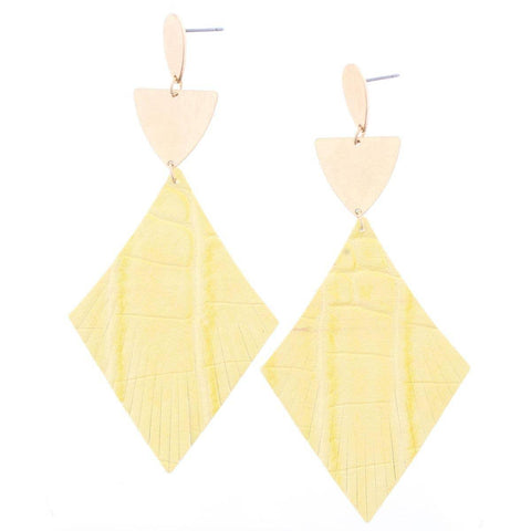 Gold Teardrop Post Earring with Yellow Alligator Leather