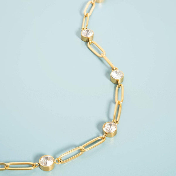 8K Gold PVD Station Stone Stone Paperclip Chain Bracelet: