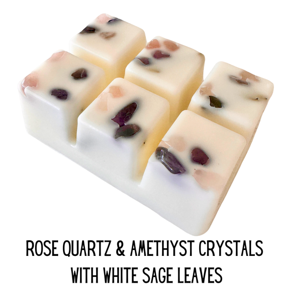 Wax Melts Infused with Real Crystals and White Sage Leaves: White Sage with Citrine and Quartz Crystals