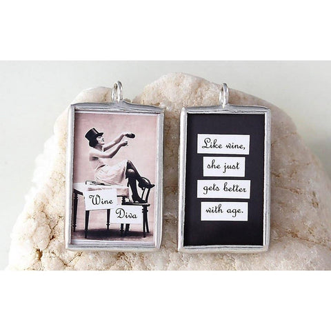 Wine Diva Soldered Art Charm Necklace