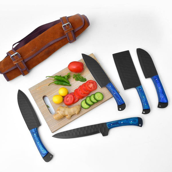 5-Piece  Knife Set / With Leather carry Bag Blue