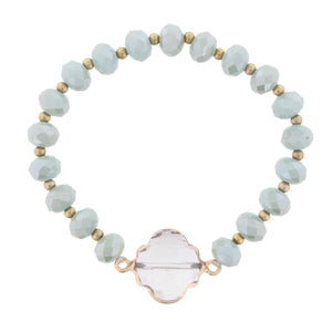 Mint Green Beaded Stretch Bracelet with Crystal Ornate