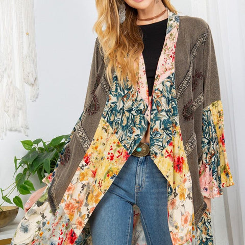 Women Bohemian Kimono Shrug, Gravel