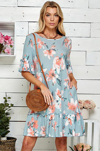Floral Soft Midi Dress with Ruffle Detail