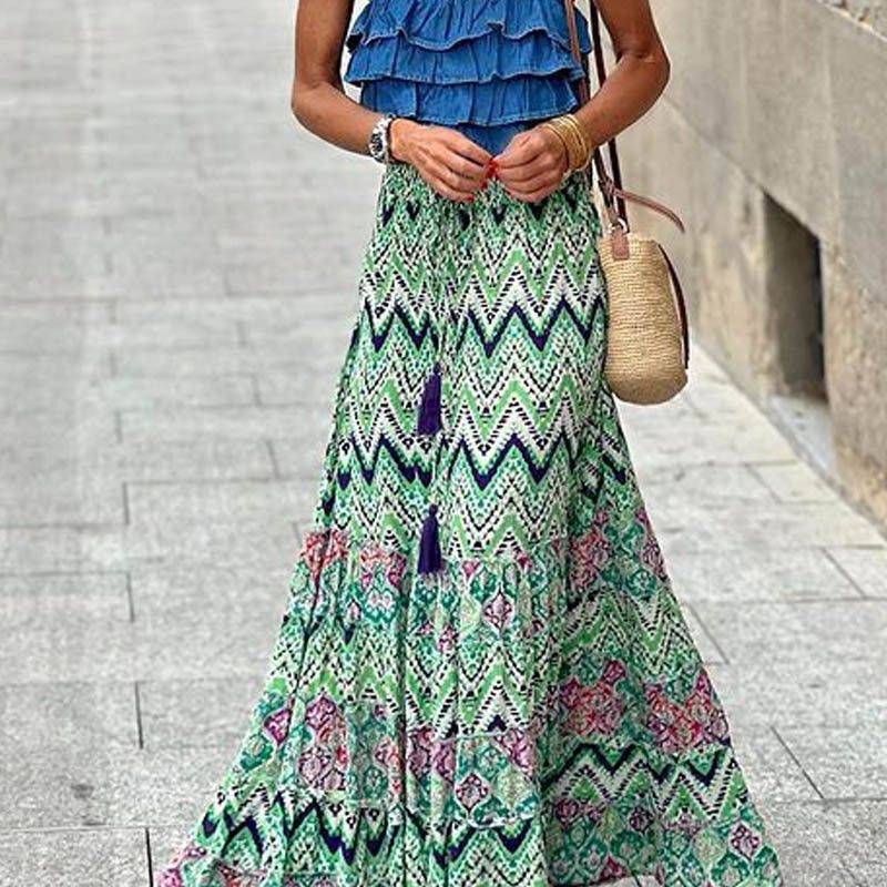 Chevron Stripe Maxi Skirt, Green