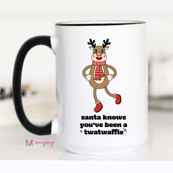 Santa Knows Retro Funny Christmas Coffee Mug,