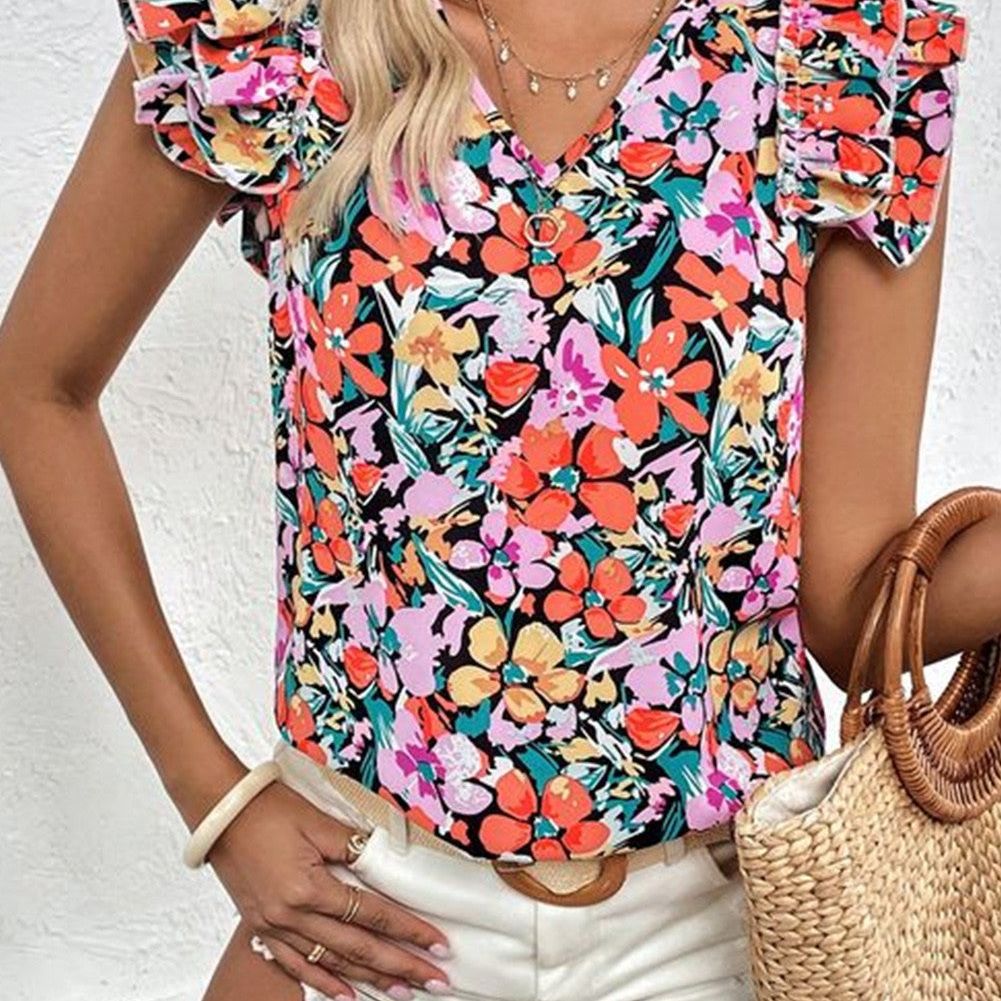 Tiered Ruffled Sleeve Floral Blouse