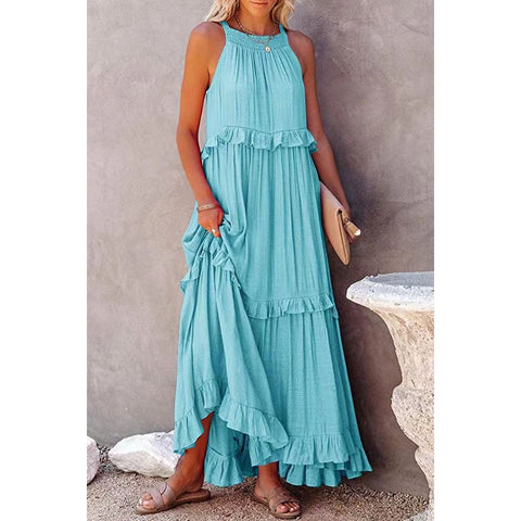 Long Floor Skirt Cake Skirt Dress, Light Blue