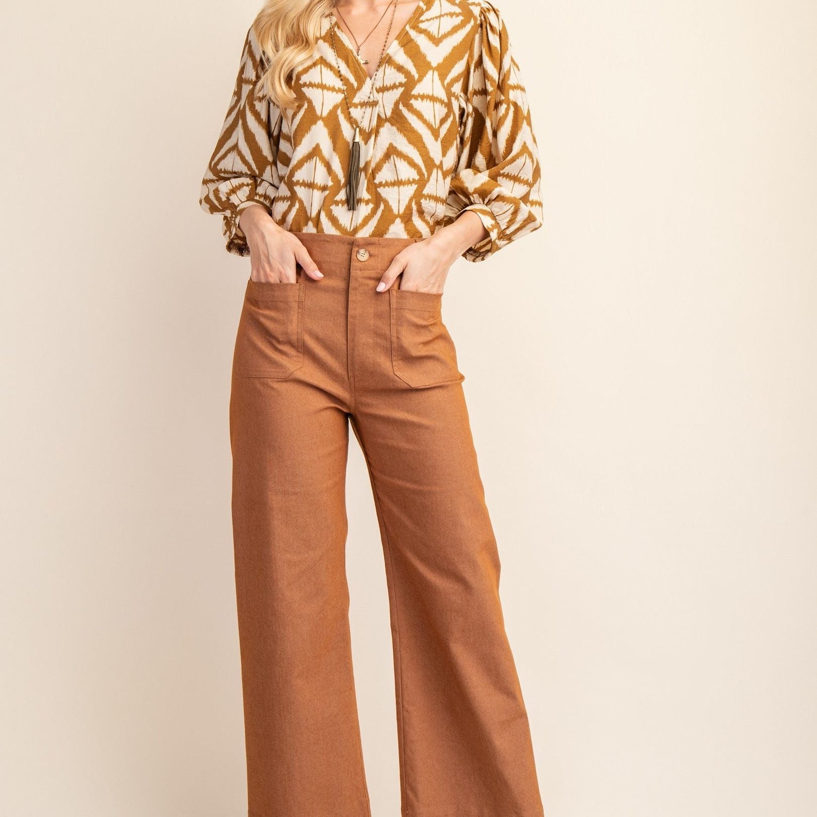 Ankle Cropped Summer Pants, Brown